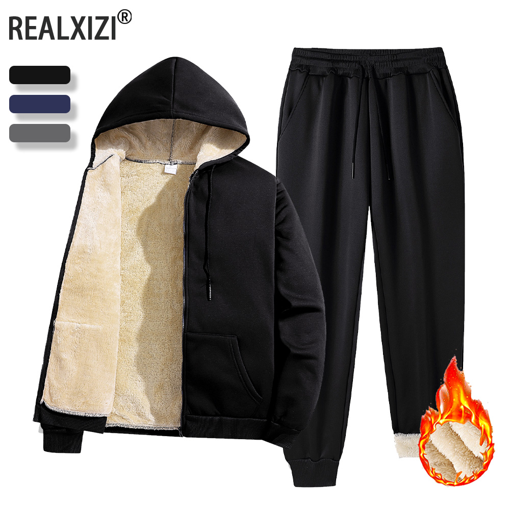Outdoor Sport Winter Jacket - Men's Tracksuits Winter Lambswool Warm Hooded