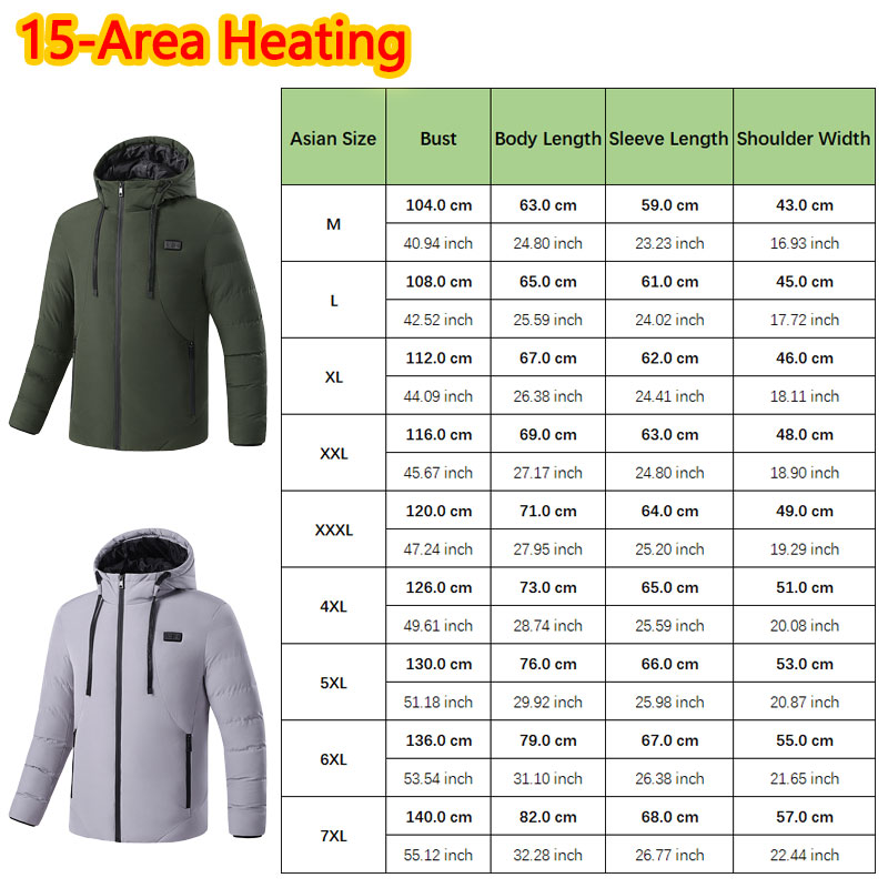 15 Area Heated Winter Hooded J - Outdoor Sport Winter Jacket 评论和价格